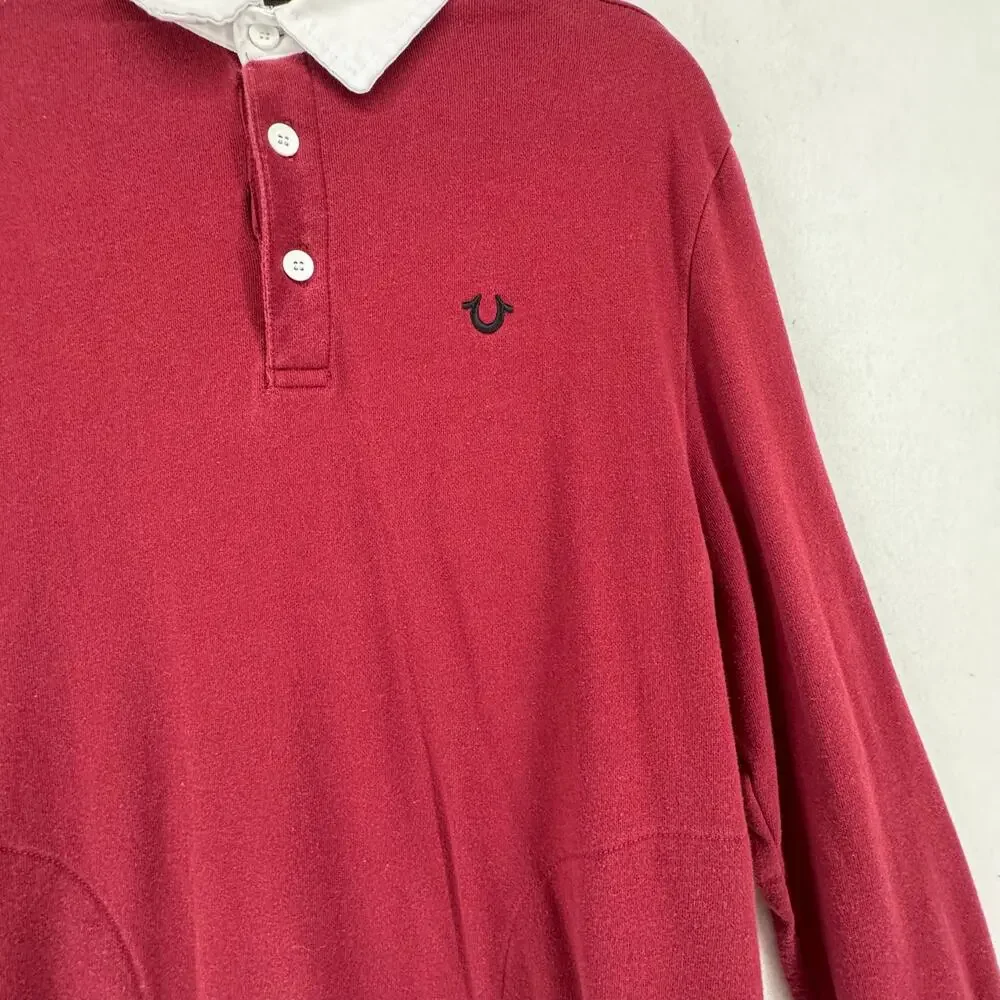 True Religion Y2K Streetwear Rugby Polo Long Sleeve Logo Preppy Hip Hop Small